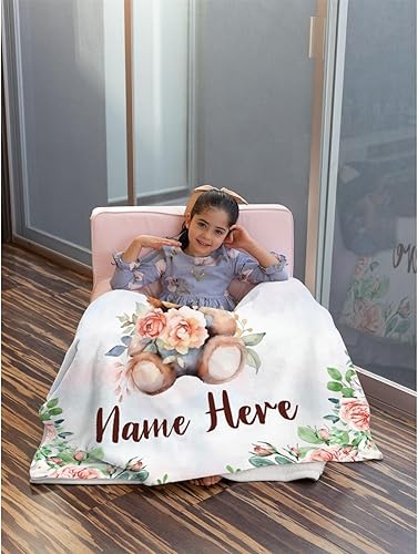 Miniatura 96 de Manta personalizada con diseño de jirafa y elefante, manta de franela suave, acogedora y ligera con nombre para sofá, cama, sofá, regalo, unisex