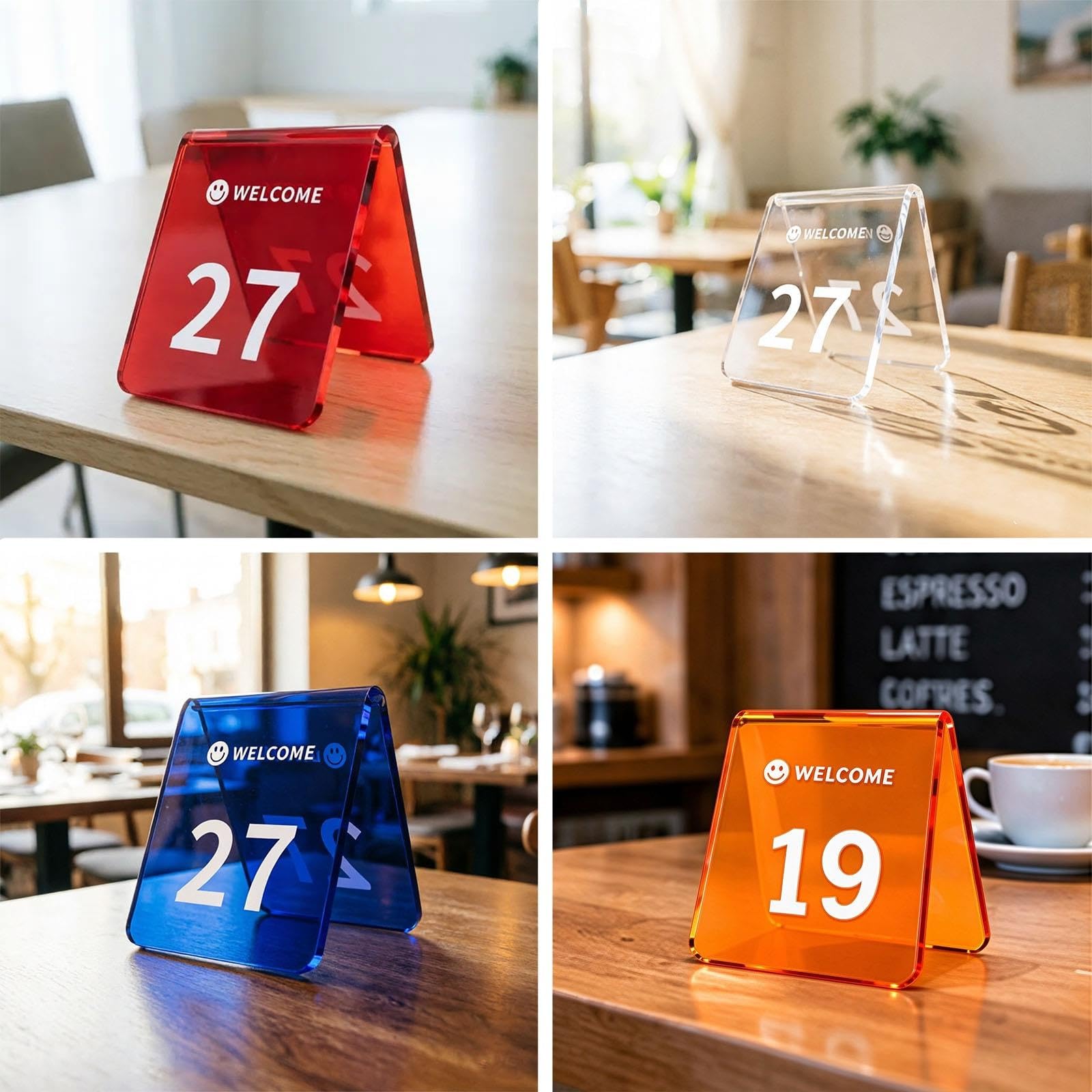 Numeri Da Tavolo In Acrilico Trasparente 1-10 1-30 1-50 1-100, Cartelli Numerati Per Ricevimento Nozze/segnalini Tavolo Supporti(Clear-1-50,L 100 MM W 120 MM)