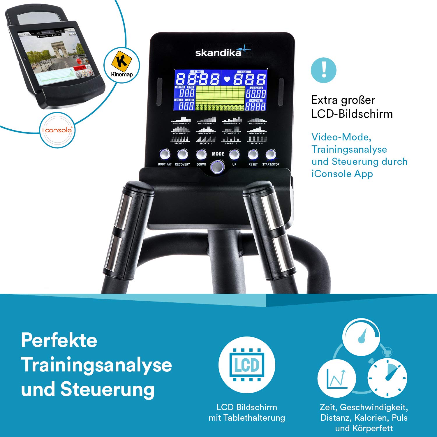 Skandika Crosstrainer für Zuhause Carbon Champ | CardioCross Crosstrainer klappbar platzsparend leise, 32 Stufen, 19 Programme, bis 150 kg, Kinomap App kompatibel, 24,5kg Schwungmasse, Ellipsentrainer