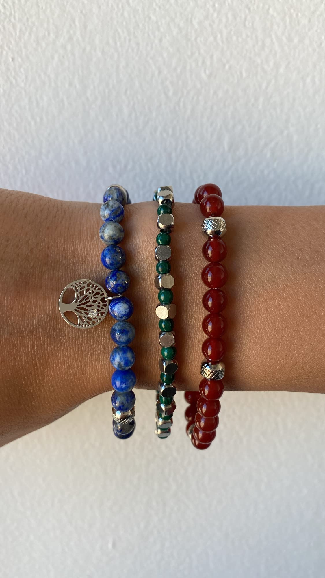 10:10 Set von 3 Edelstahl Armbänder und natürliche harte Steine, Herren Damen Armbänder bunte Perlen verstellbare Armbänder sehr langlebig Made In Italy…, Edelstahl Stein