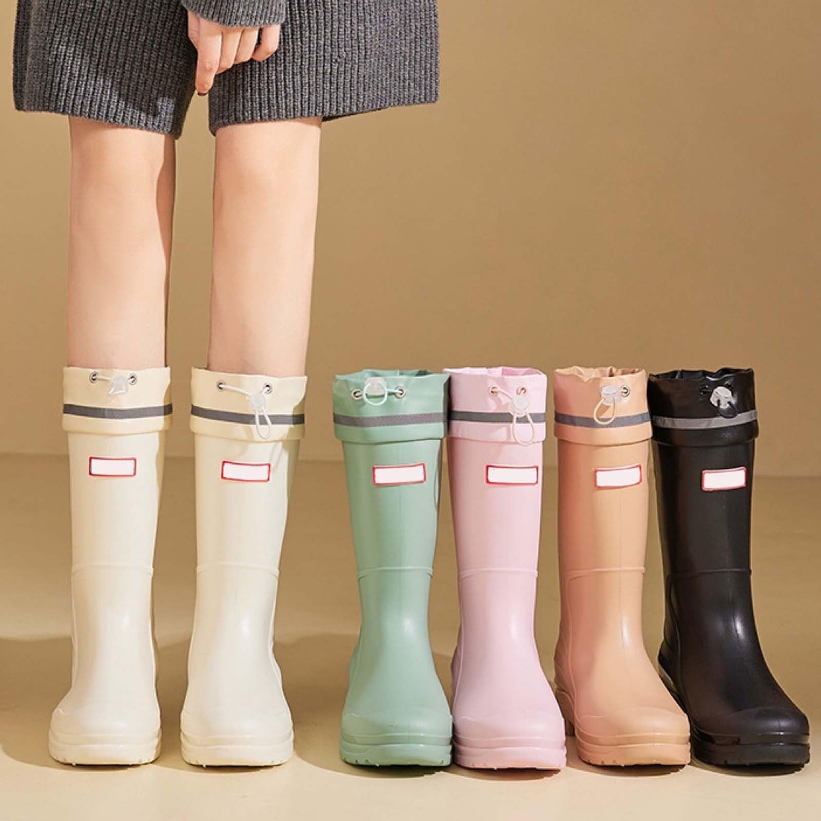 Botas de goma para mujer, botas de lluvia antideslizantes, botas de lluvia impermeables para pies descalzos, botas de cuero, botas de jardín, estilo europeo para subterráneo, cocina, tobogán