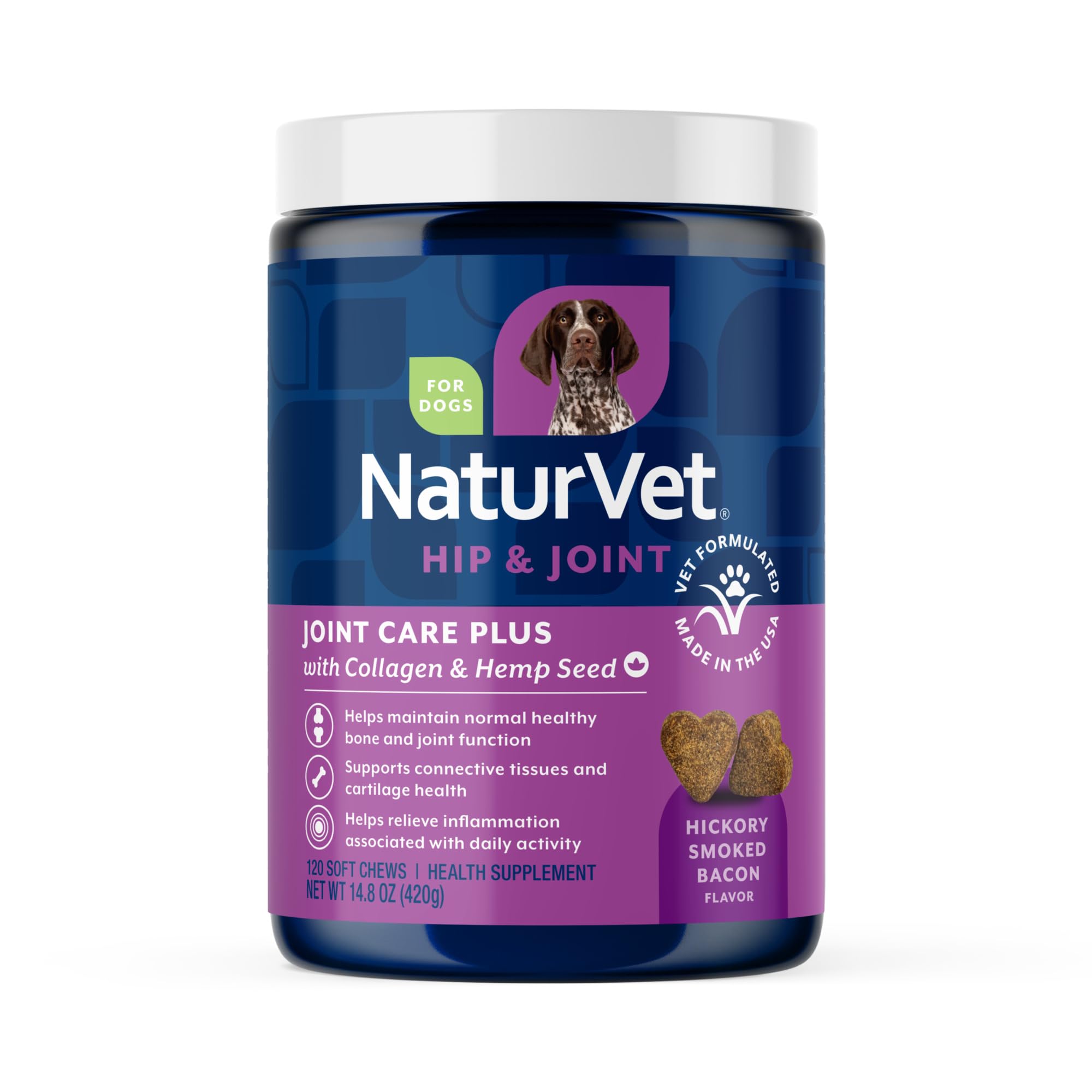 NaturVet Hemp Advanced Joint Health Dog Supplement Soft Chews –Helps Support Joint Health in Dogs – Includes Hemp Seed, Collagen, Glucosamine, MSM, Chondroitin, Omegas – 120 Ct.