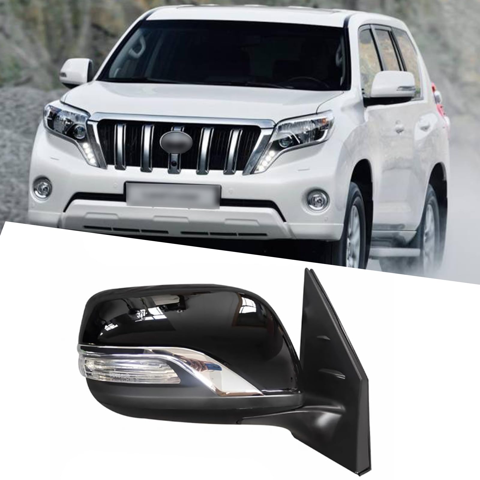 Passenger Side Mirror Fit for 2012-2016 Toyota Land Cruiser Prado LC200, Electric Folding, Electric Adjustment, Heated, Turn Light