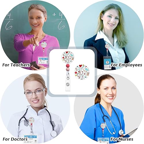 Miniatura 3 de Carretes retráctiles con cuentas, carretes de insignia de enfermera, divertidos soportes para tarjetas de identificación retráctiles, clips de
