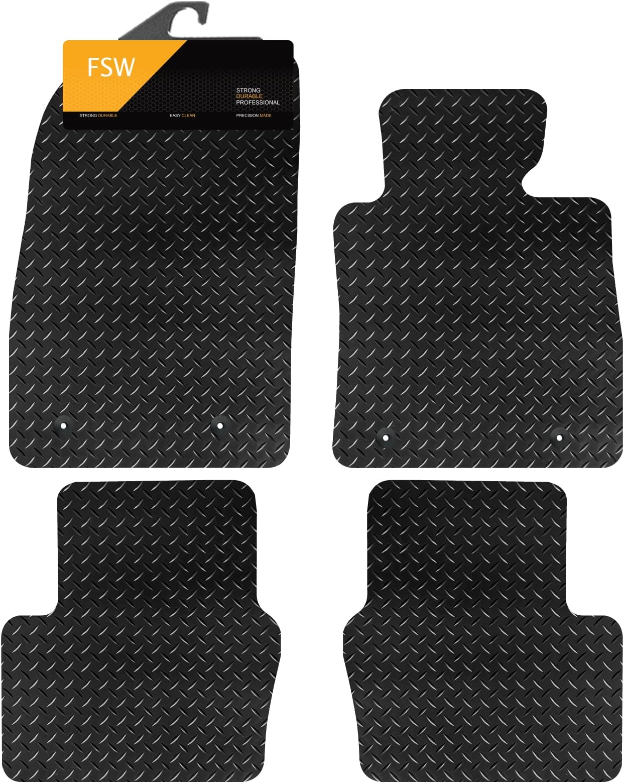FSW - Tailored Mats - Fits MAZDA 2 2015-On - 5mm Extra Heavy Duty Rubber - Anti Slip Mat, Waterproof - 4 Clips - Hard Wearing - 4 Pc Floor Mats Only