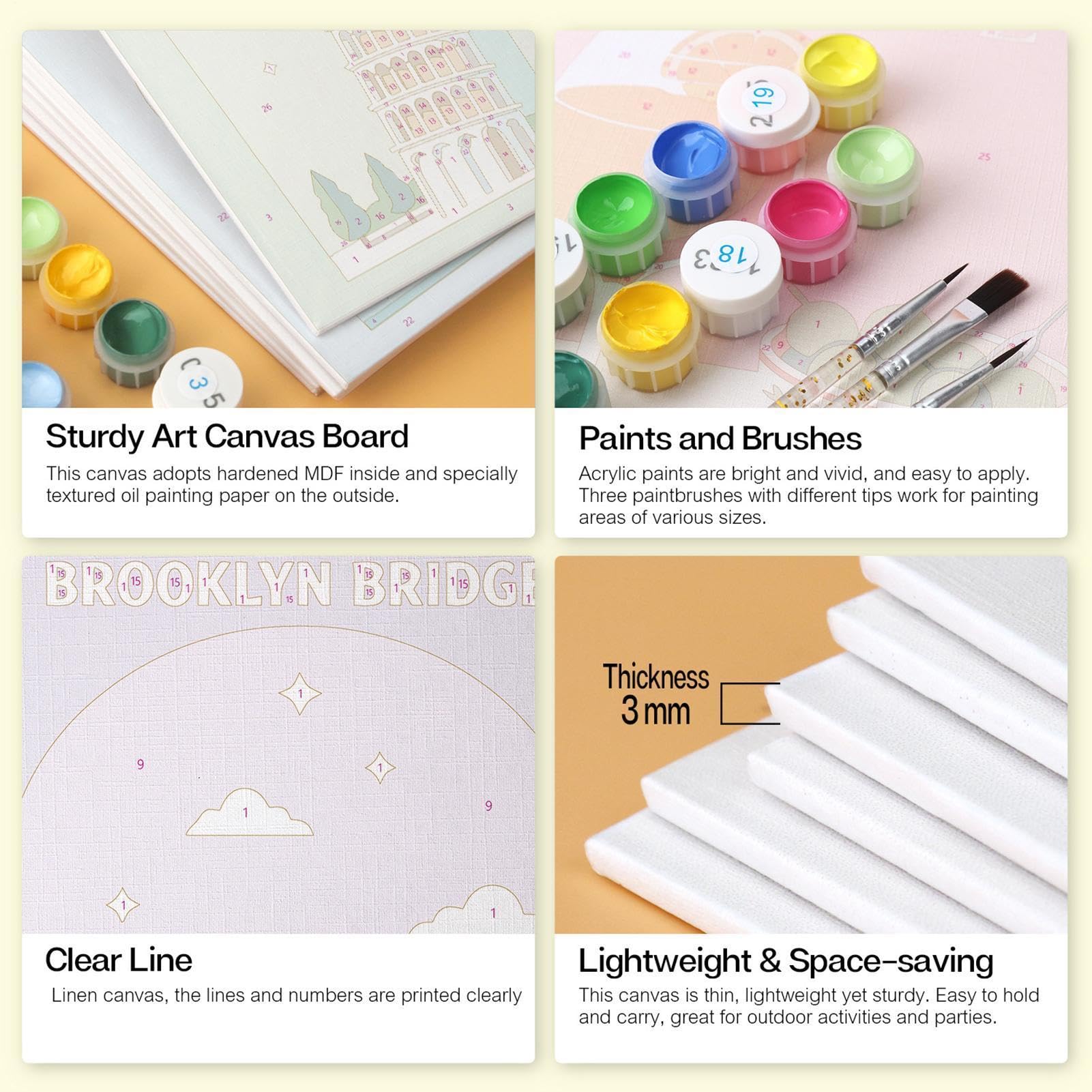 I bambini dipingono con i numeri Forniture di | Kit con pennello per dipingere con i numeri, per adulti, viaggi, compleanno, scuola, casa, asilo, bambini, ragazze e ragazzi