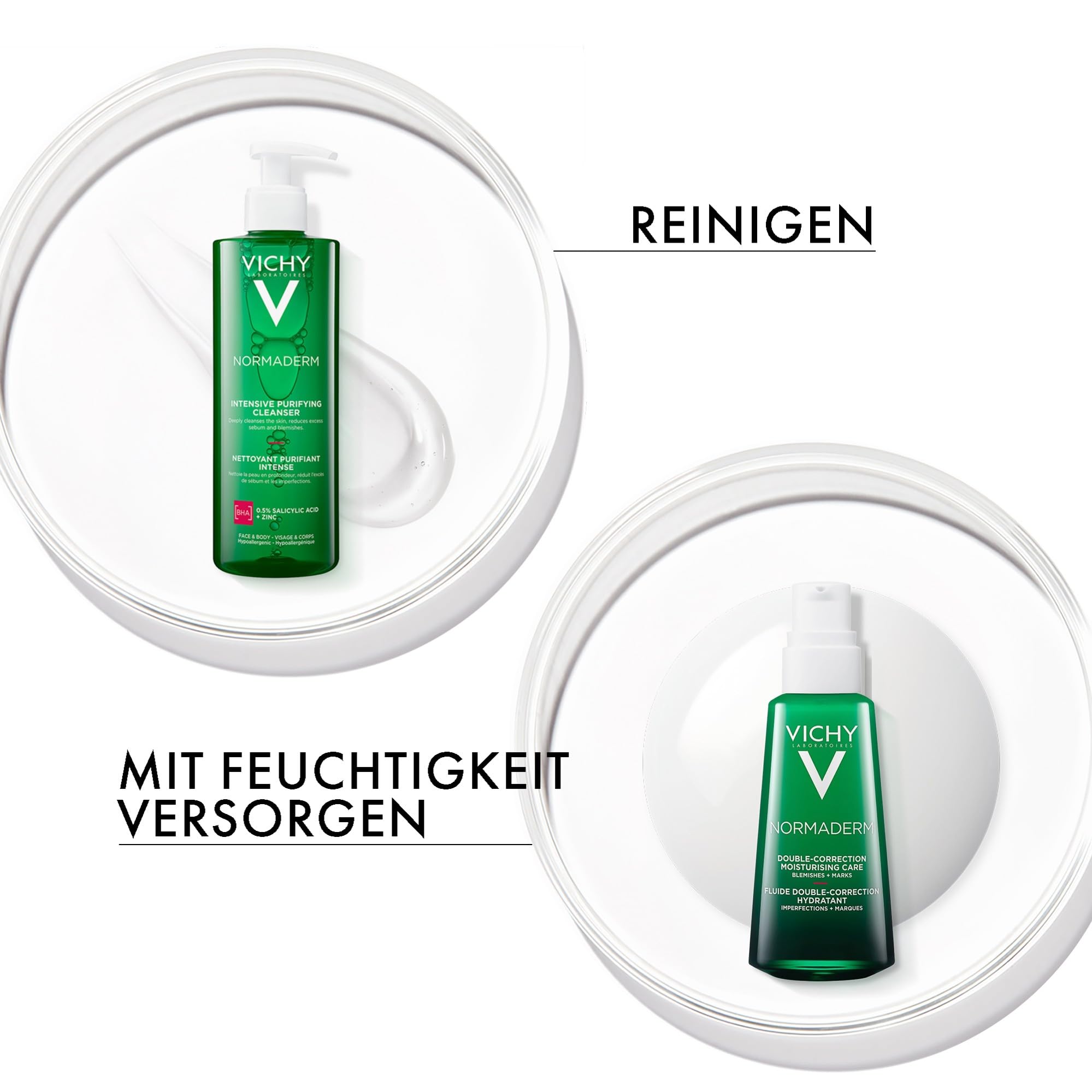 Vichy Normaderm Set mit Phytosolution Intensives Reinigungsgel & Anti-Unreinheiten-Pflege, Korrigierendes & feuchtigkeitsspendendes Pflegeset, Für fettige, zu Akne neigende Haut, 400ml + 50ml