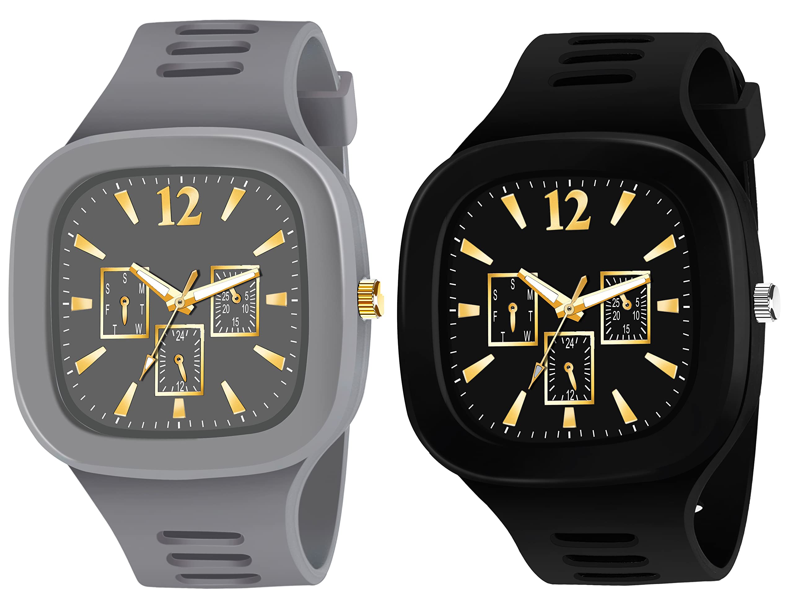 just like Analog Squre Dial Silicon Strap Pack of 2 Wrist Watches for Men and Boy (Black & Grey) (B0BTD956CM) Amazon Price History, Amazon Price Tracker