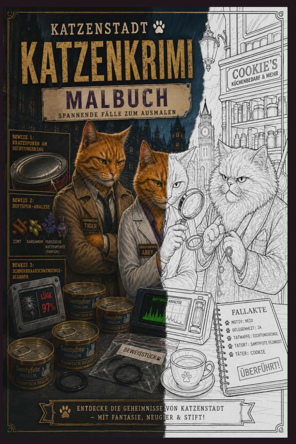 Katzenstadt Katzenkrimi Malbuch: Spannende Fälle zum ausmalen ENTDECKE DIE GEHEIMNISSE VON KATZENSTADT