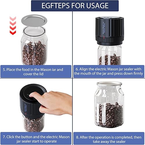 Miniatura 5 de Sellador al vacío eléctrico para tarros Mason con boca ancha y regular, selladores al vacío para almacenamiento y fermentación de alimentos, con