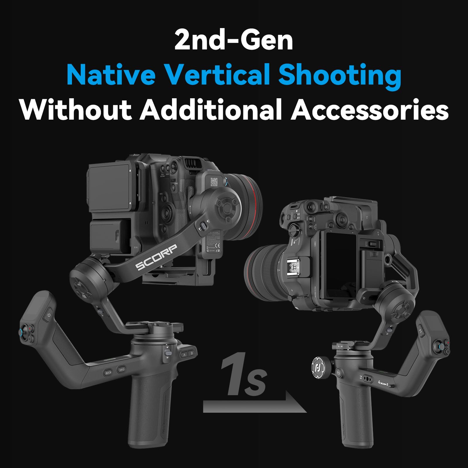 FeiyuTech SCORP 3 Gimbal Stabilizer, 3-Axis Camera Gimbal 7.7lbs Payload Vertical Shooting Control with Touch Screen for Mirrorless Camera with Short Lens, Compact Cameras