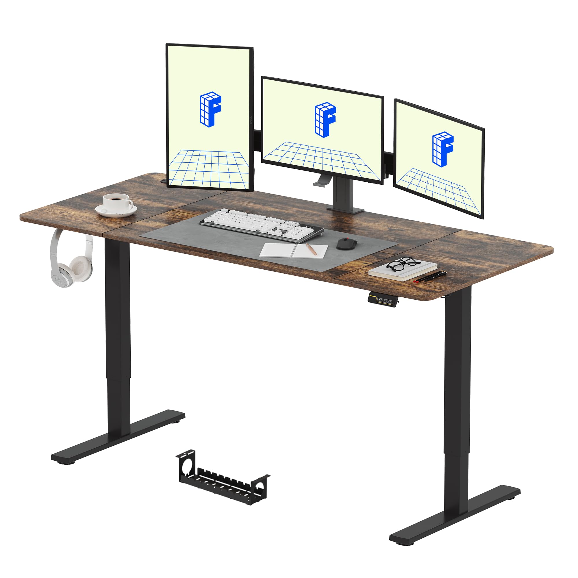 FLEXISPOT 180 * 80cm Electric Standing Desk Adjustable Standing Desk Sit Stand Up Desk Computer Desk with Hook Memory Function for Office and Home (Rustic brown+Black)