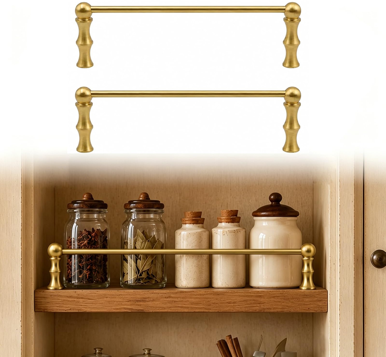 GERAZAHO Shelf Guard Rail Decorative Gold, 2 Pack Decorative Gold Shelf Rail, Gallery Rail for Wood Shelves, Anti-Fall Tipping Rail, for Laundry Room/Bathroom/Kitchen/Pantry A 32in/81cm