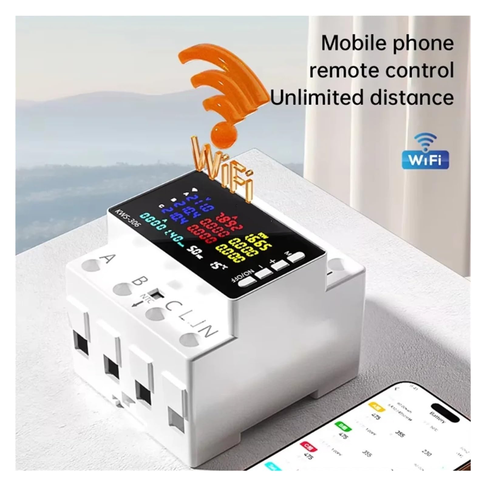 Tuya WiFi medidor de energía trifásico 85-290V 80A con control remoto por aplicación de teléfono(KWS-306L)