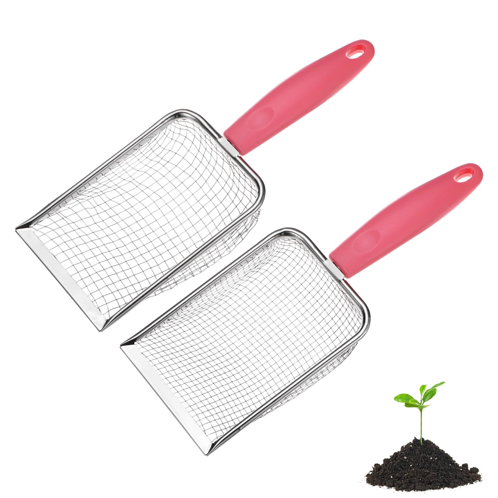M METERXITY 2-Pack Gardening Soil Sifter, 5, 3.8 mm Mesh Stainless Steel Portable Gardening Sifter with Plastic Handle for Sand/Dirt/Rock Compost [White, Pink] — image 1