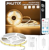 PAUTIX 16.4ft COB LED Strip Lights 3000K Warm White Super Bright Dimmable 24V with Remote Timer for Bedroom Kitchen Cabinet Mirror