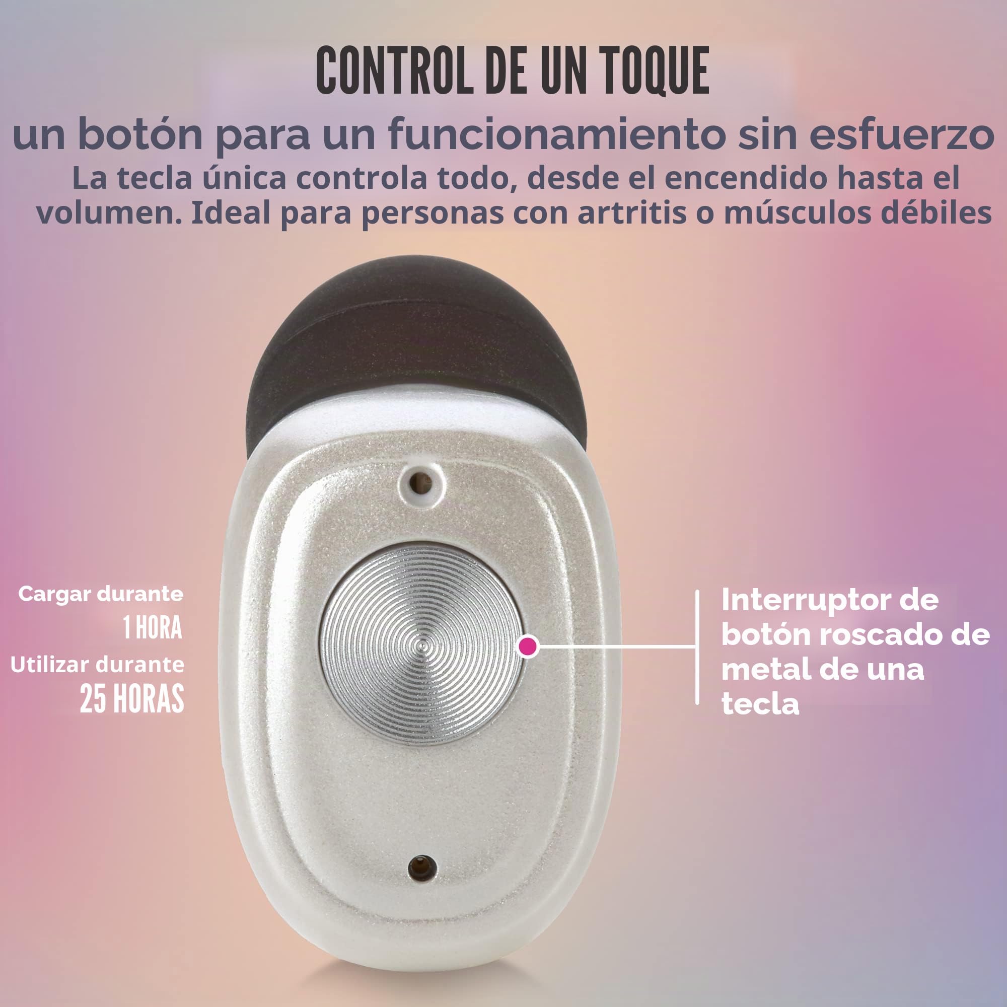 Par recargable con cancelación de ruido, dispositivo digital para personas mayores y adultos - ITC Nano Personal - Control de un toque y dispositivo de asistencia de baja distorsión, blanco