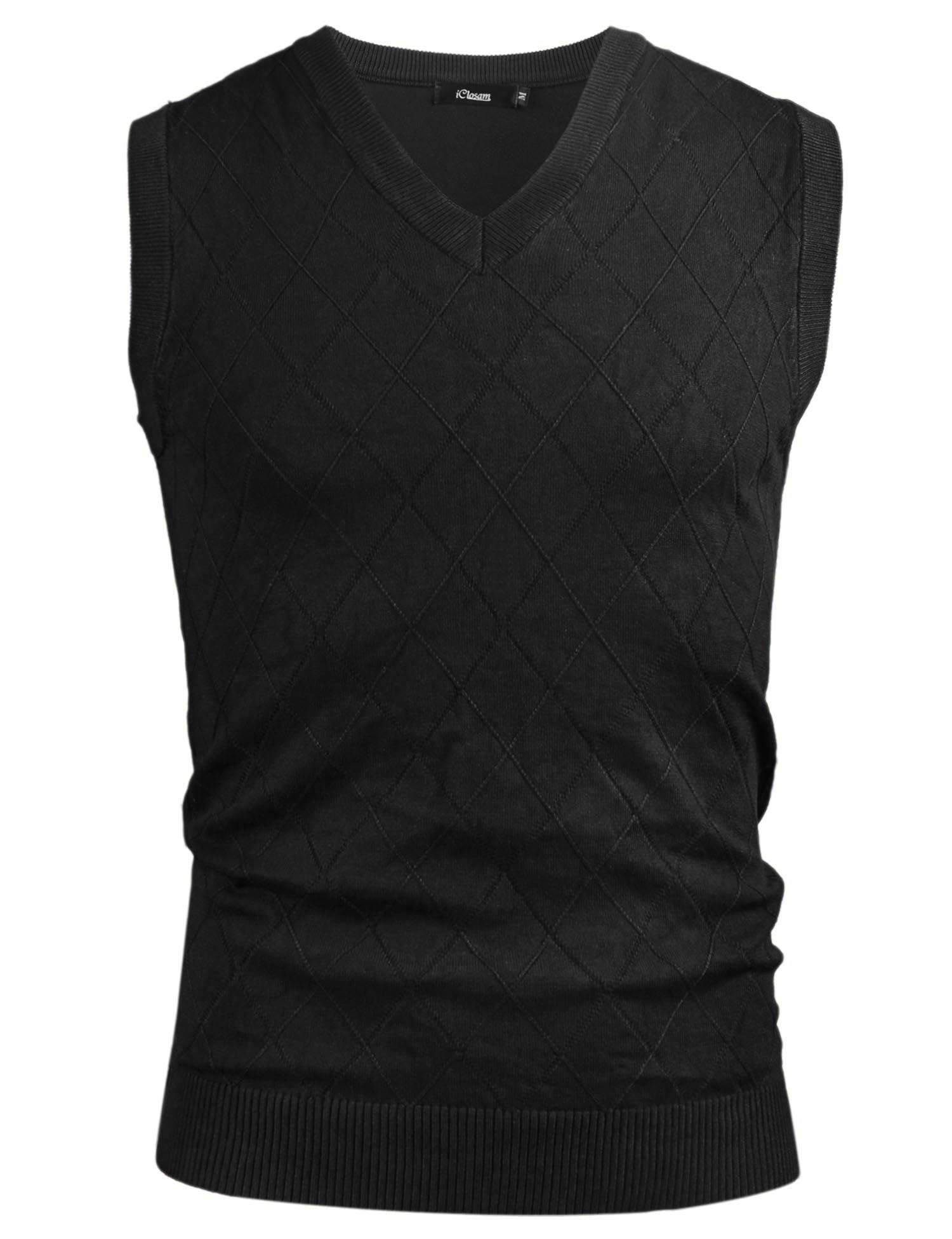iClosam Gilet Maglione da Uomo Inverno Gilet V-Collo Cotone Casual Pullover Smanicato Maglia Sweater Felpa Men