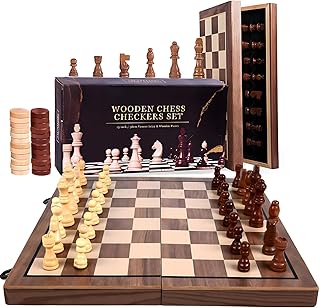 Necomi Chess Sets,15 Inch Magnetic Wooden Chess Set, Board Game for Adults and Kids, with 24 Cherkers Pieces Extra & 2 Ext...