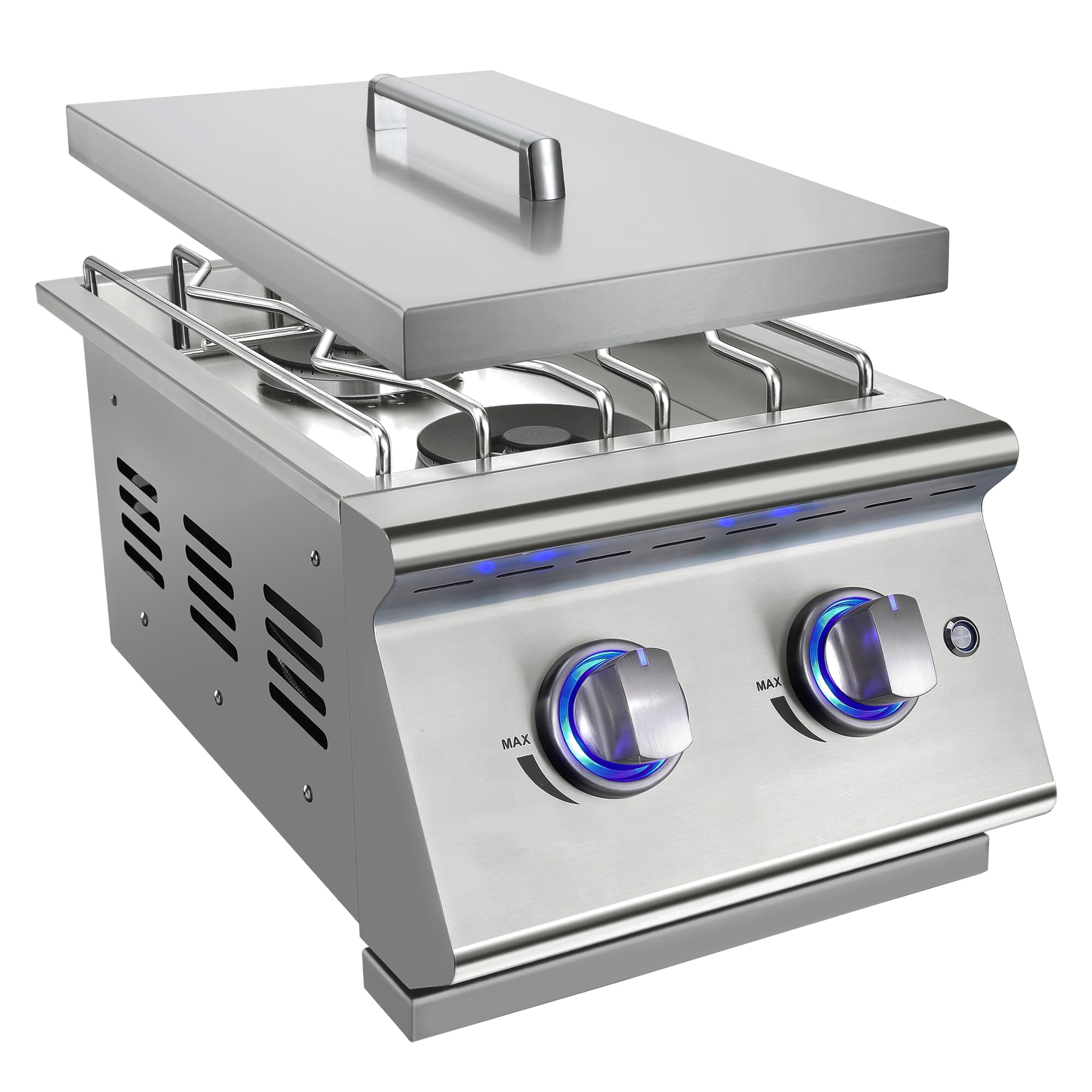 Double Grilling Side Burners for Outdoor Kitchen, 2 * 15,000BTU Natural Gas Burners, Sturdy 304 Stainless Steel, Built-in Side Burner for BBQ Island Grill, with Liquid Propane Kit