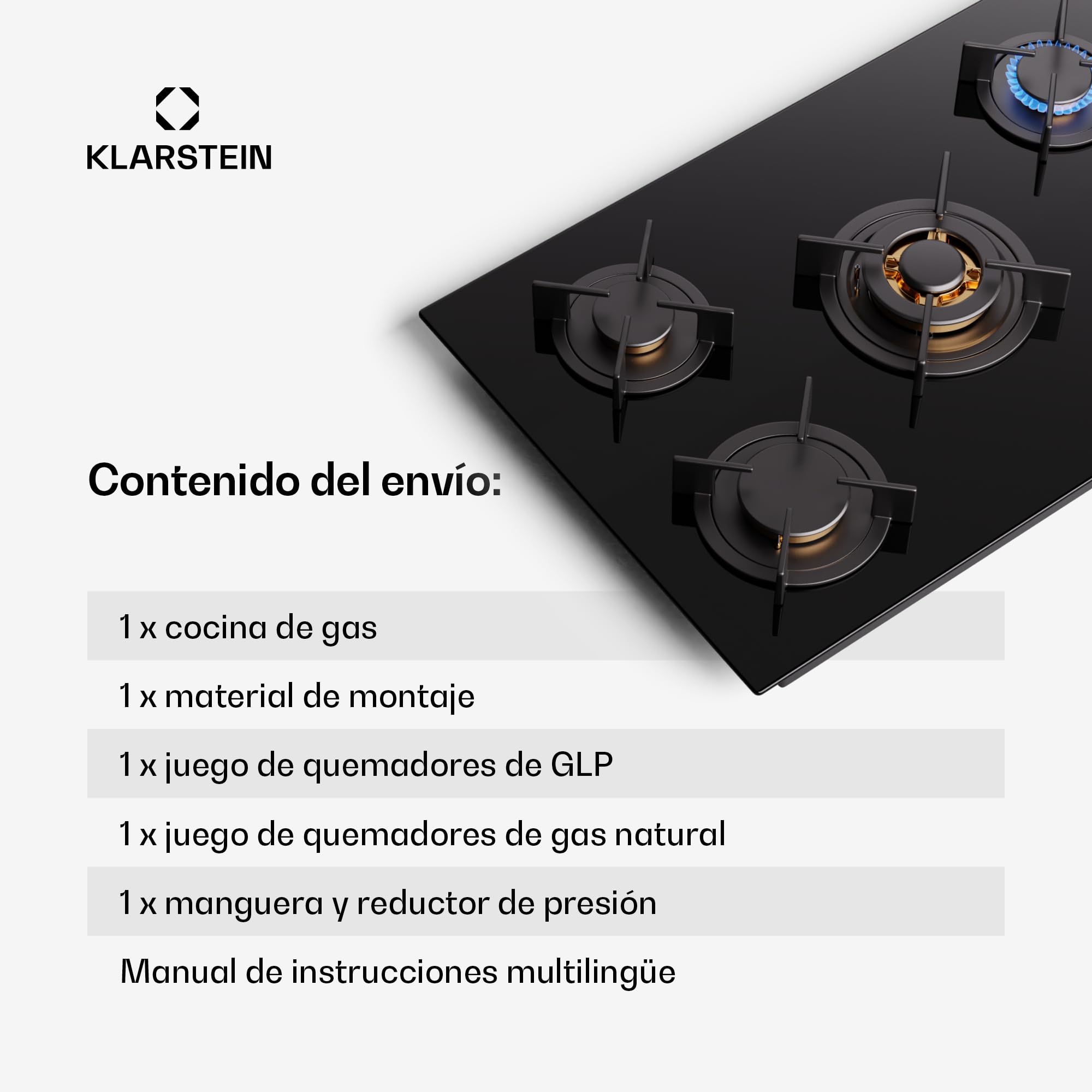 Klarstein Cocina Gas Butano, 5 Quemadores 10400W, Fogones Gas Butano Portátil Camping para Placa de Acero Inoxidable, Encimera para Cocinar en Exterior