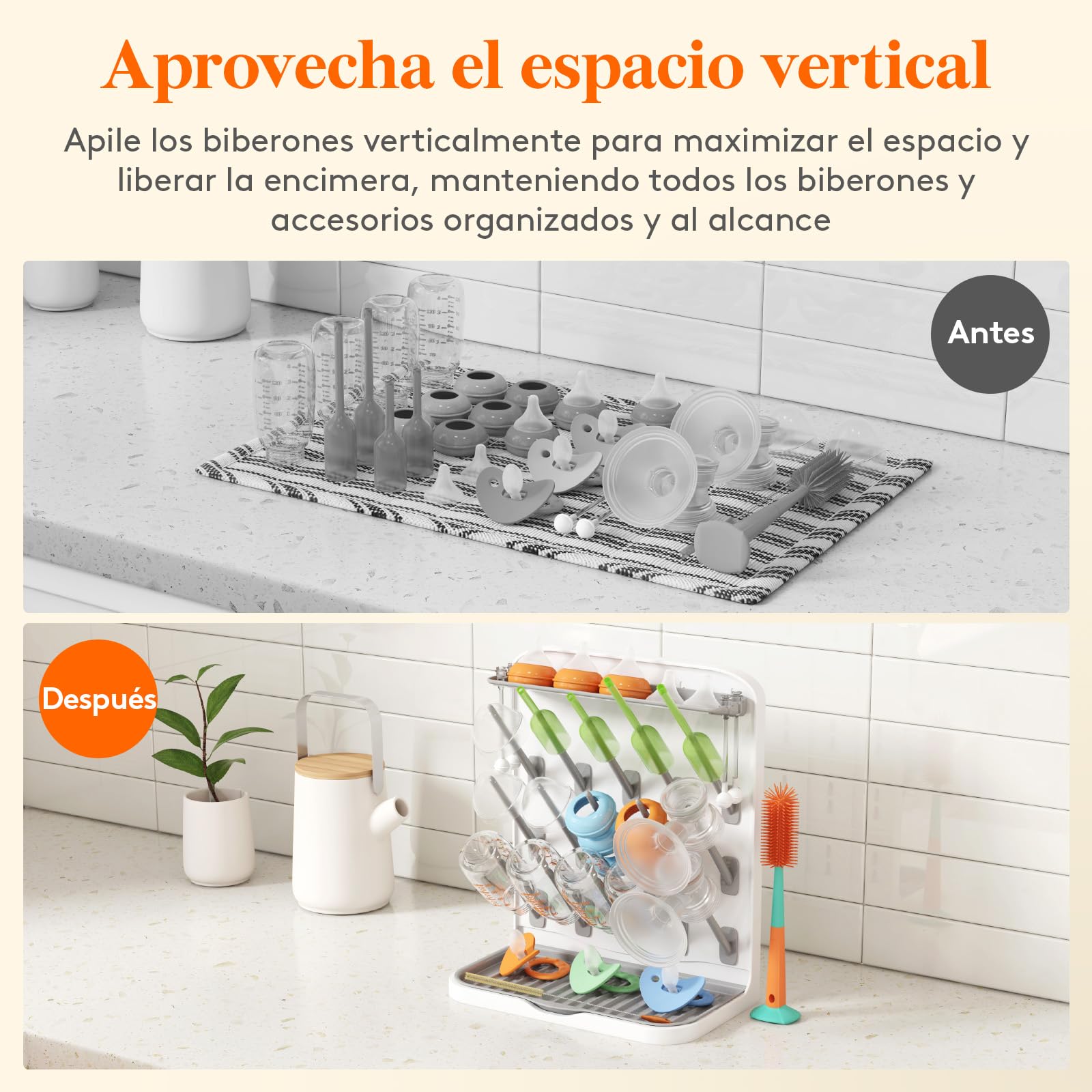 Lifewit Escurridor Grande para Biberones, Escurridor Vertical con 15 Ganchos y Caja ExtraíBle para Tetinas, Apto para Pajitas a PresióN y Accesorios para Sacaleches