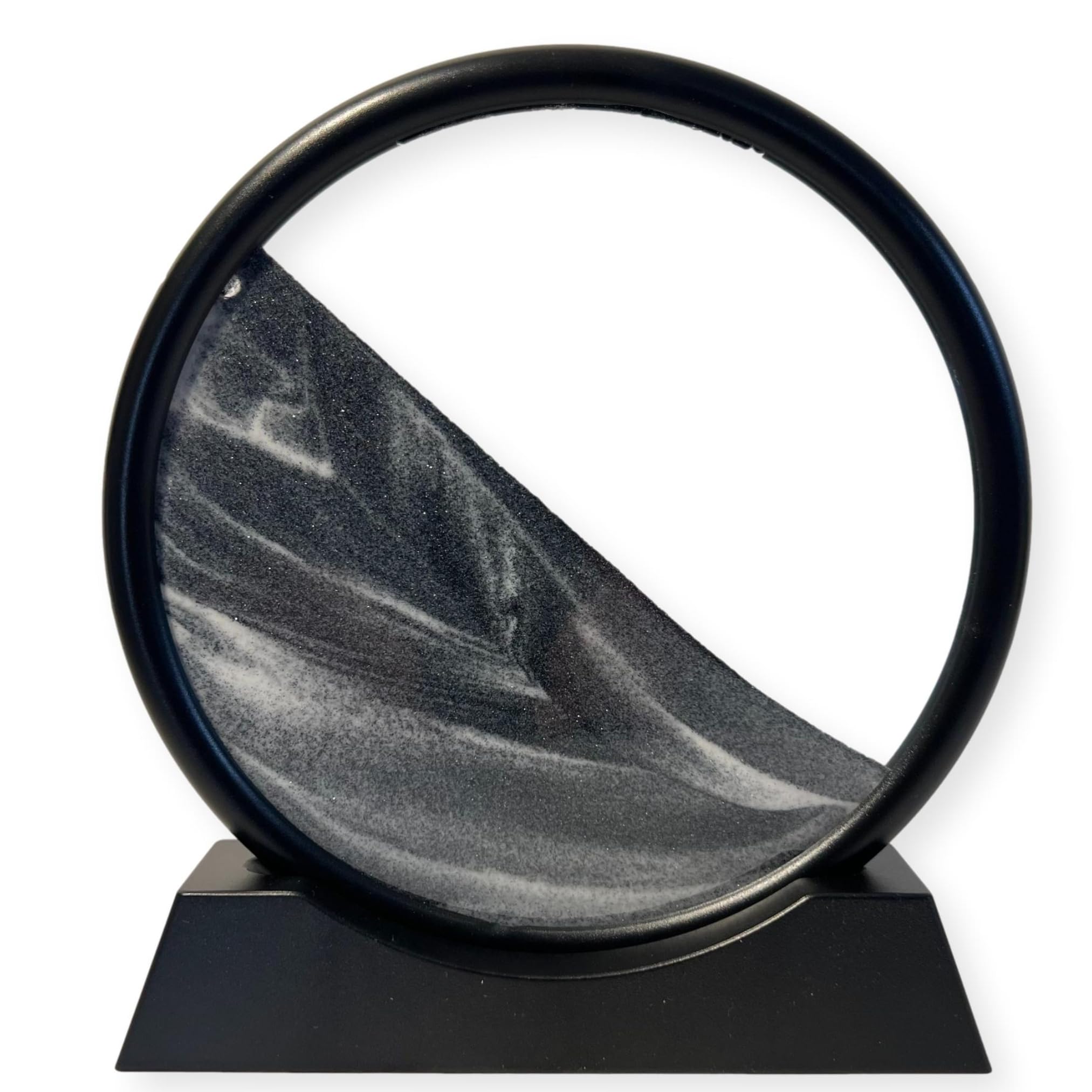 Thorness Black Stand With Cloudy Grey Sand 18Cm Diameter Moving Sand Art Picture | Sand Art Liquid Motion | Quicksand Decor 3D Hourglass | Deep Sea Sandscape Round Glass Sand Art Flowing Sand Frame Home Office Desktop Decor