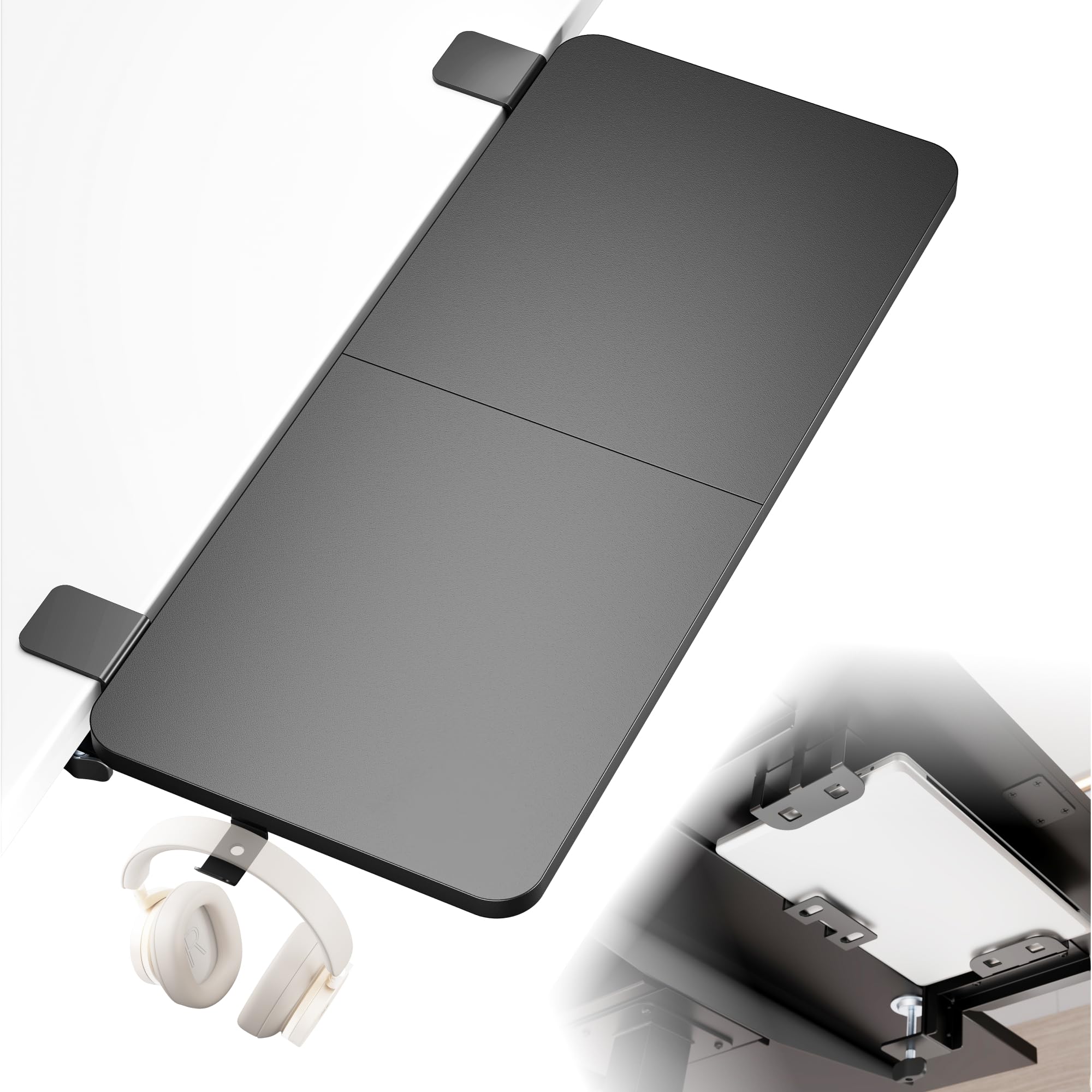 PEGZONE Extension de Bureau Ergonomique 700 × 300 mm, Noir | Extension de Bureau avec Support Ordinateur Portable, Support Clavier et Repose-Bras, pour Maison et Bureau