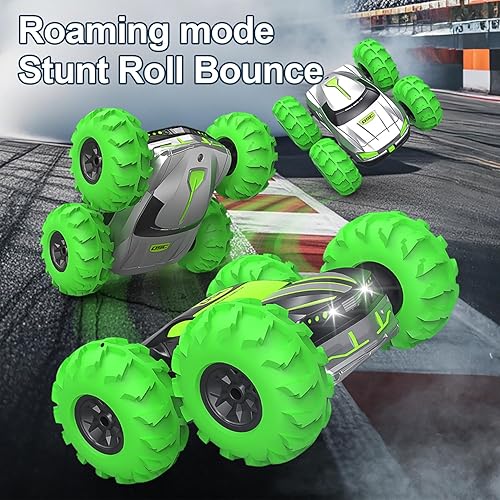 Miniatura 4 de LM-15 Auto de control remoto para niños de 6 a 12 años, auto de acrobacias RC 4WD con neumáticos inflables, patrón de doble cara y flash LED, 2.4