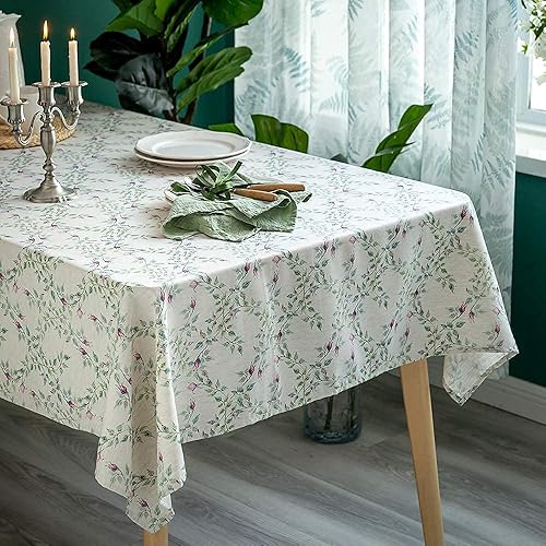 Miniatura 3 de Mantel rústico 100% impermeable con estampado floral, tela de arpillera de lino, mantel rectangular de granja, mantel de vinilo TPU para cocina,