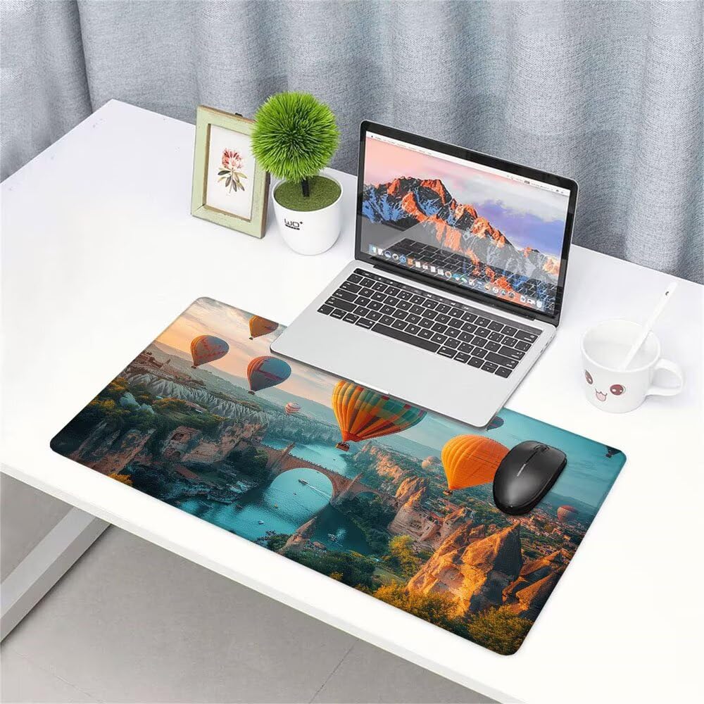Alfombrilla de Mouse para Juegos, Colore, XXL, Antideslizante, Impermeable, Diseño de Mongolfiera, Extendido, Grande, 1200x600x3mm, para PC, Laptop, Ufficio, Famiglia d-187