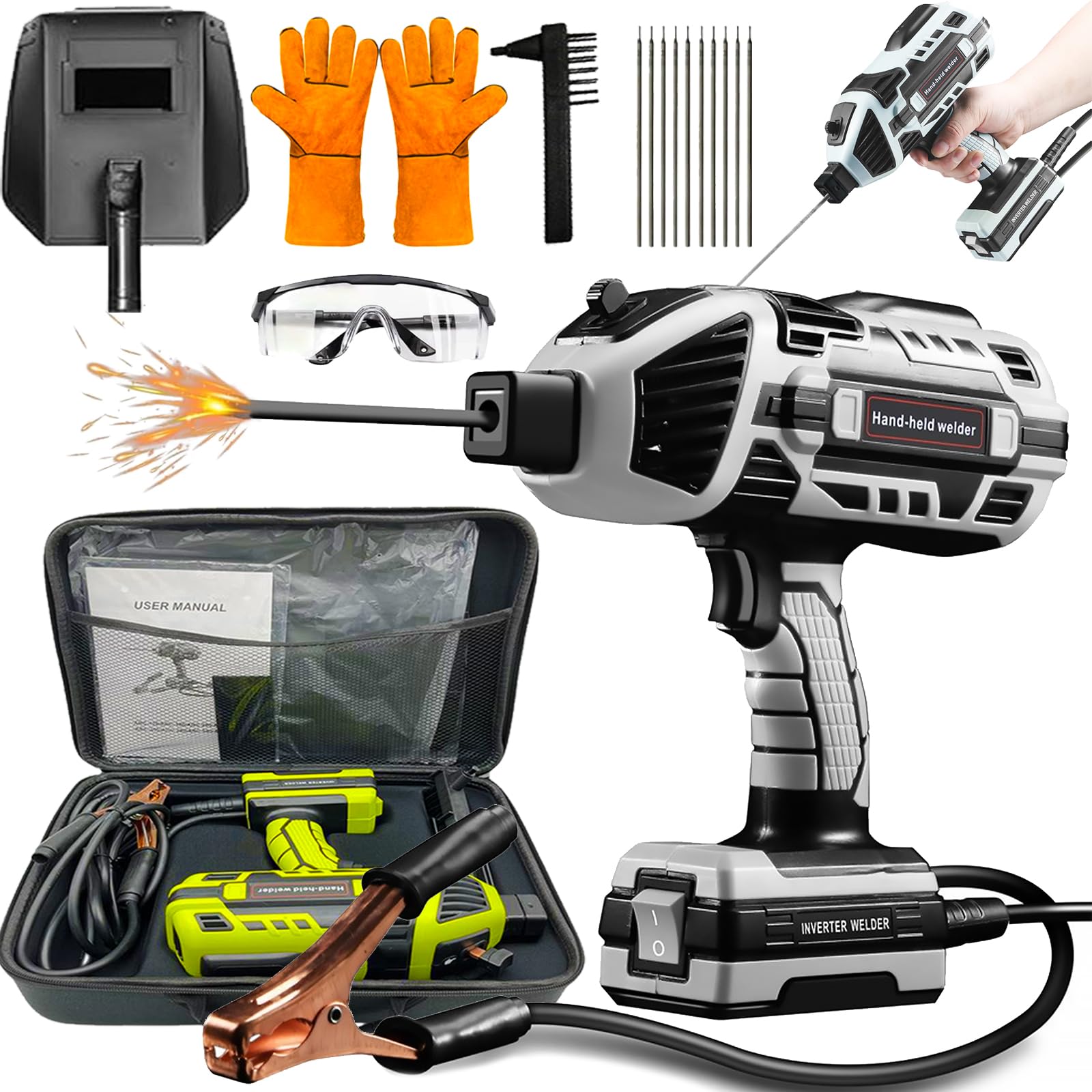 Welding Machine, 6 Gears 20-120A Portable Welding Machine, 110V Portable Welder Handheld with IGBT Inverter for 1/16"-1/8" Welding Rods (Grey)