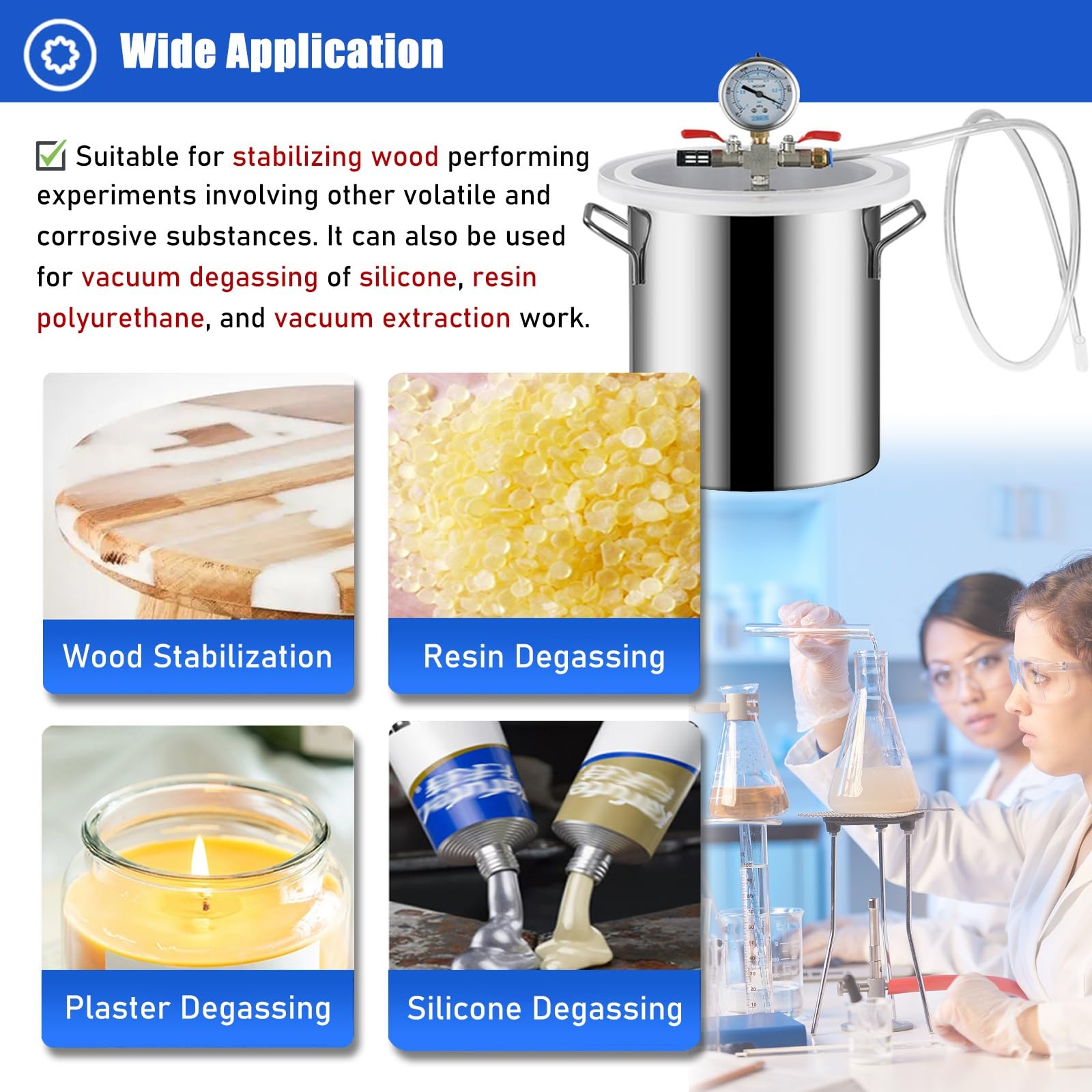 Kit de cámara de desgasificación al vacío para fundición de resina y estabilización de madera, olla de acero inoxidable con tapa acrílica transparente, tamaño extragrande