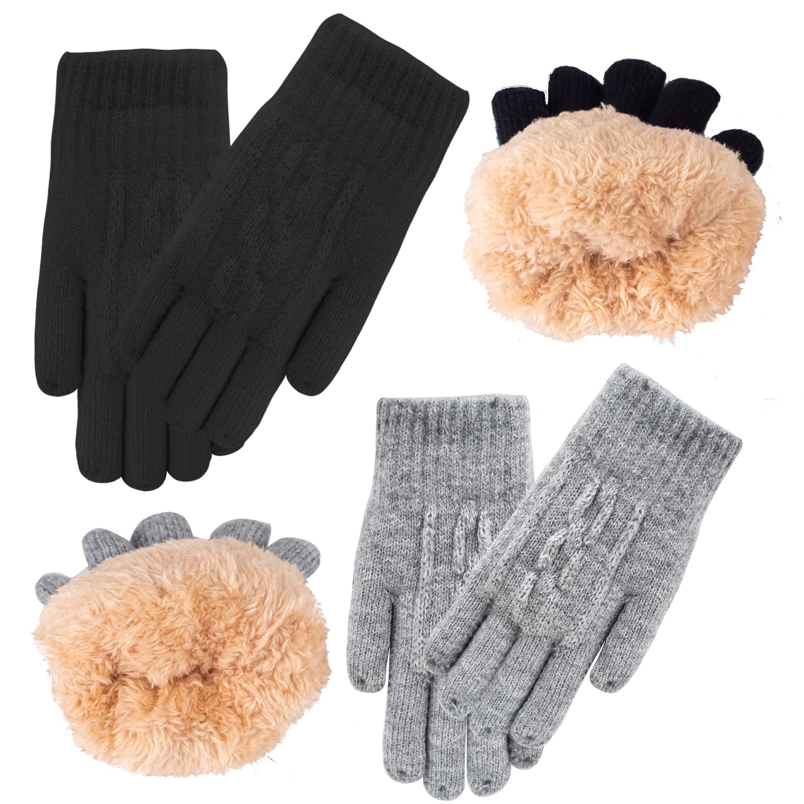 2 pares de guantes de punto de invierno para niños y niñas, guantes térmicos cálidos de punto trenzado de 2-6-10-14 años, guantes de lana con forro polar
