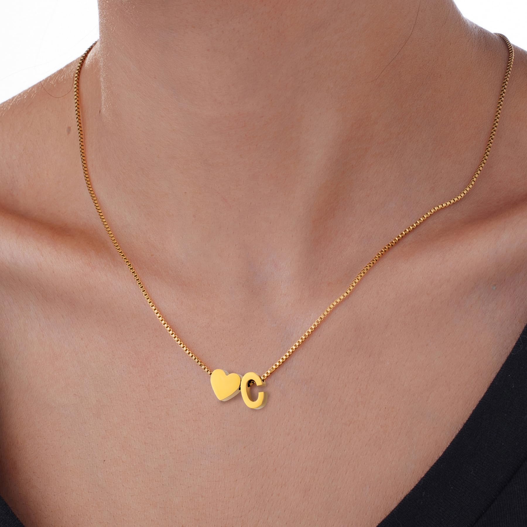Necklace for Women, Personalized Initial Necklace with Heart, Gold A-Z Letter Pendant Jewelry for Women, Dainty Name Necklace, Sentimental Gift for Girlfriend, Best Friend