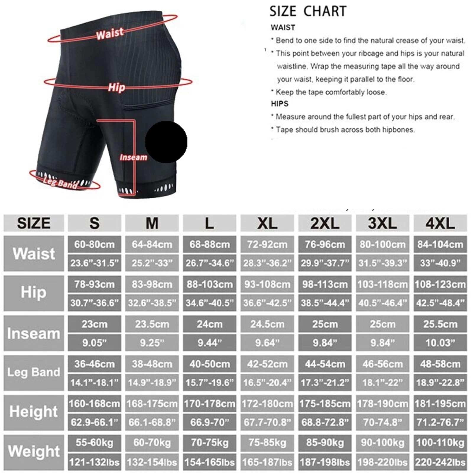 Pantaloncini da Ciclismo Pantaloncini da Ciclismo Uomo con Tasca Posteriore, Imbottiti in Gel 5D, for Mountain Bike, su Strada, Pantaloni Corti(Bicycle Bib Shorts,3XL)