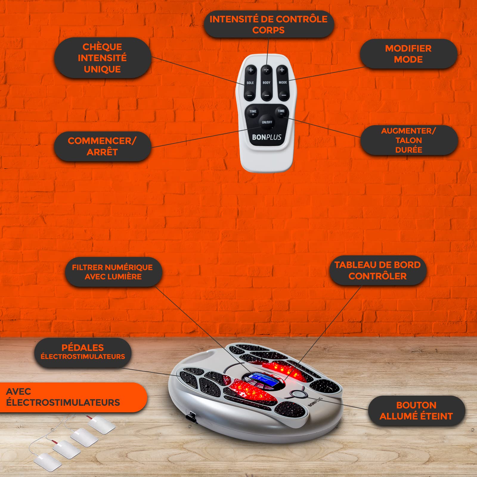 Stimulateur Circulatoire | Masseur de Pieds avec Électrodes | 99 Niveaux d'intensité | Télécommande | Masseur électrique | Massage Pieds | Santé