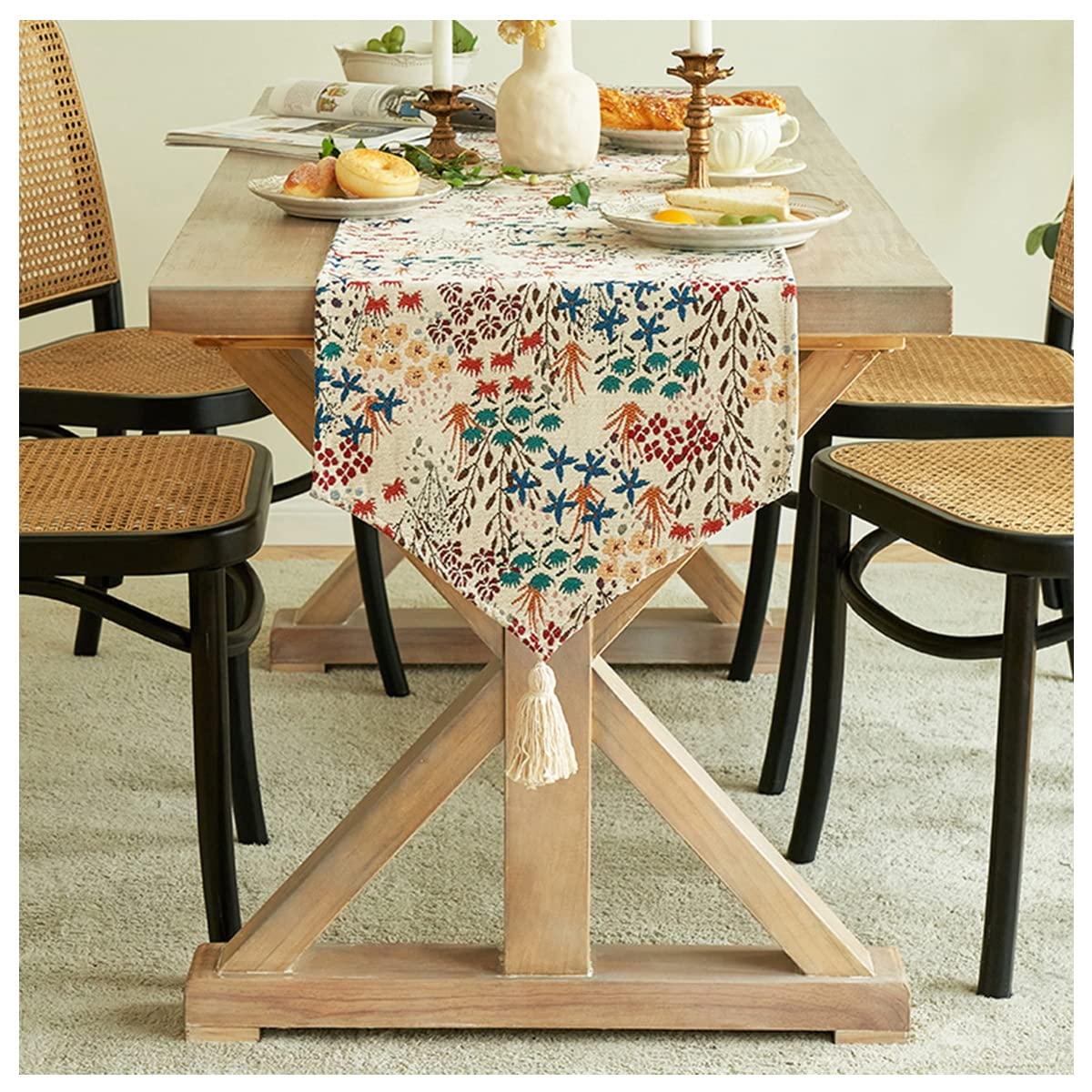 Runner da tavola rustico fatto a mano in stile bohémien, con nappe, per Natale, feste, matrimoni e decorazioni da pranzo, 40 x 240 cm