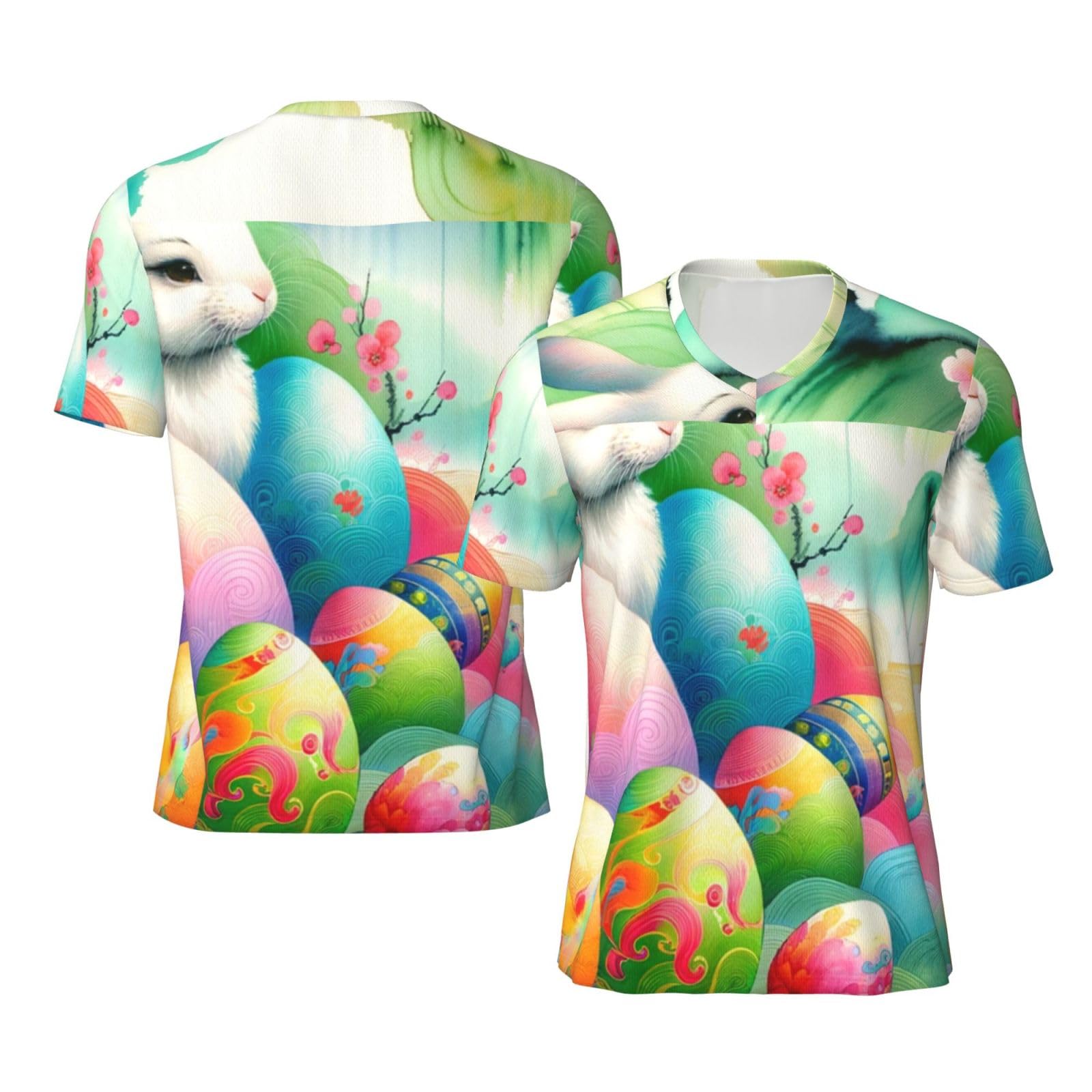 Stylish Athletic Sports Jersey Watercolor-Easter-Rabbit-Eggs Men's Rugby Jersey Large Black