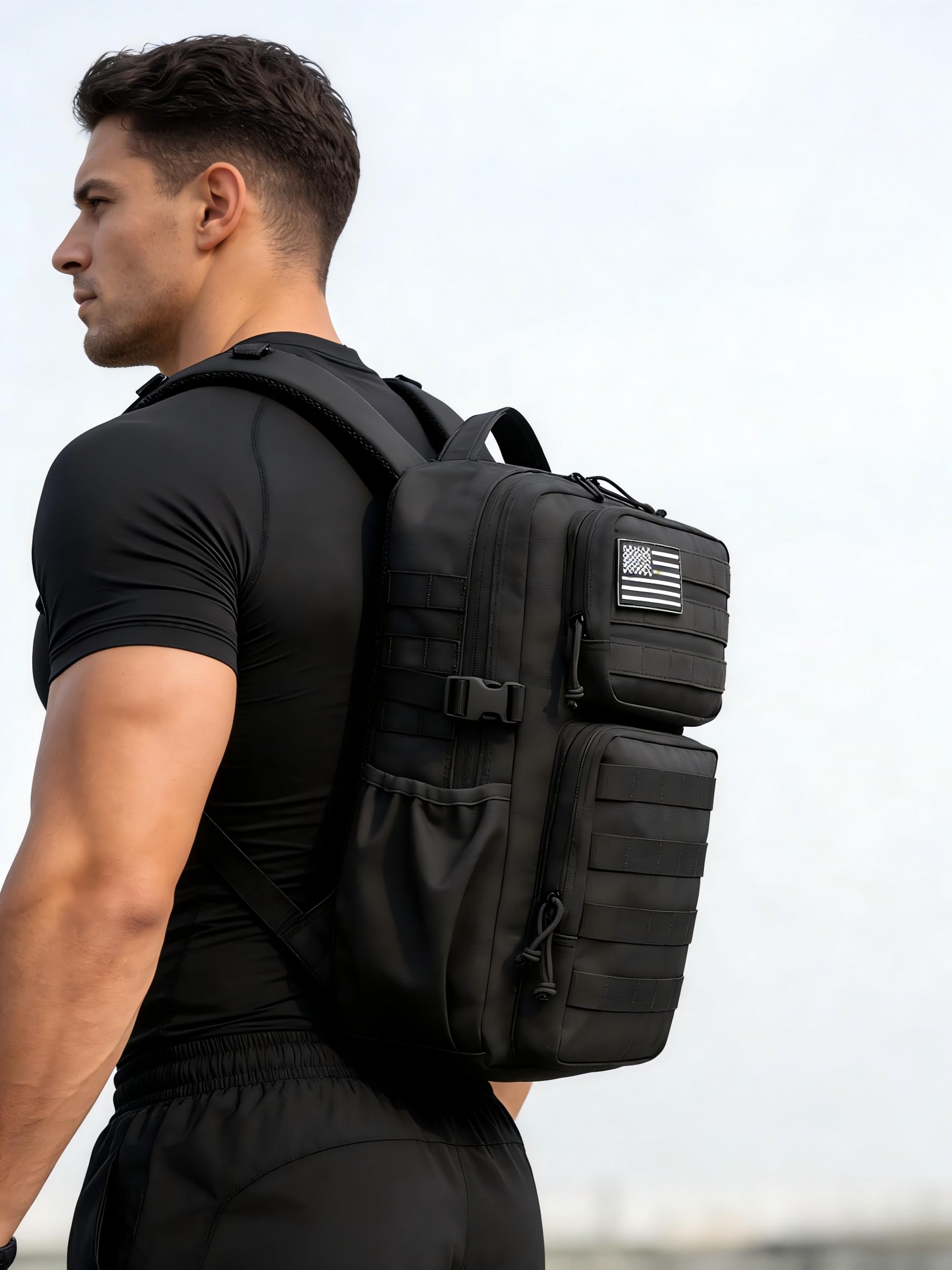 Zaino Tattico Militare Impermeabile 25 L Nero Molle con Porta Borraccia