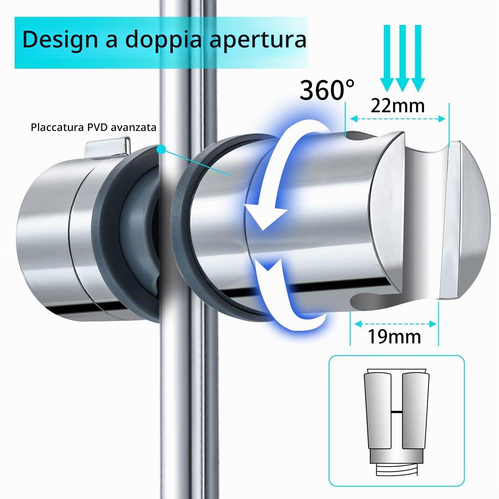 Joyoldelf, staffa di ricambio regolabile in ABS con morsetto, per asta saliscendi per doccia manuale da 18-25 mm, cromata