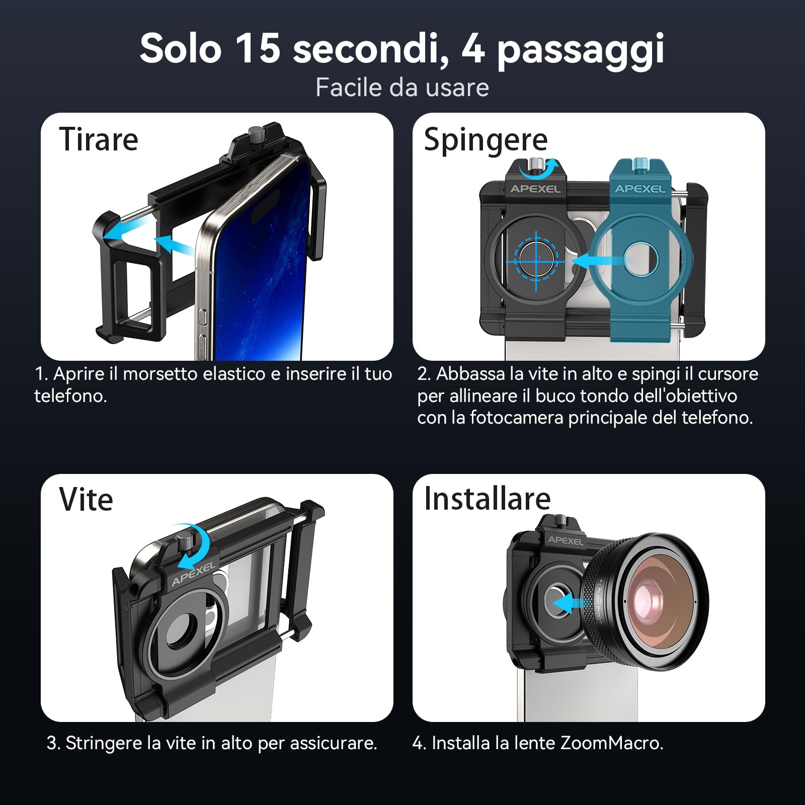 APEXEL ZM100 Obiettivo Macro per Cellulare F1.05 con Clip, Ingrandimento 20X, Lente Macro per Smartphone Adatto per iPhone 17/16/15, Samsung, Google Pixel e Altri Smartphone