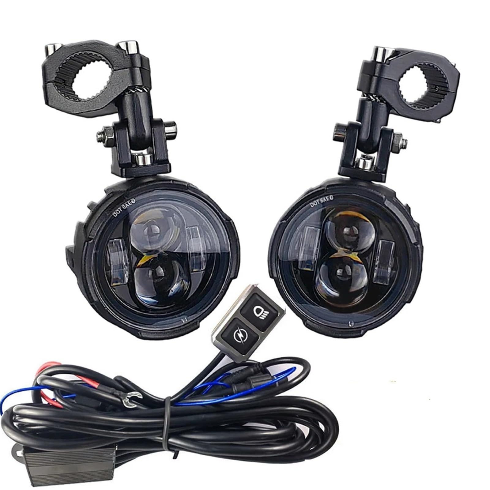 feu additionnel moto Phares antibrouillard à LED pour moto, feux auxiliaires de conduite, projecteur, clignotant bicolore