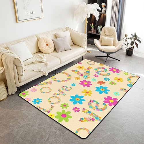Miniatura 10 de 70S Groovy - Alfombra de área de flores de 3 x 5 pies para sala de estar junto a la cama, alfombra floral de arco iris bohemio para niños, niñas,