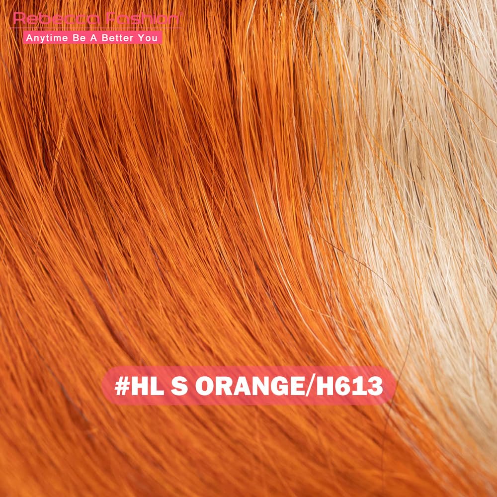 Rebecca Fashion Ginger Orange and Blonde Bob Wig Human Hair Skunk Stripe T Part HD Straight Lace Front Wigs Human Hair 13x4.5X0.5 HD Transparent Lace Wig Brazilian Virgin Wigs for Black Women 12 Inch - Image 3