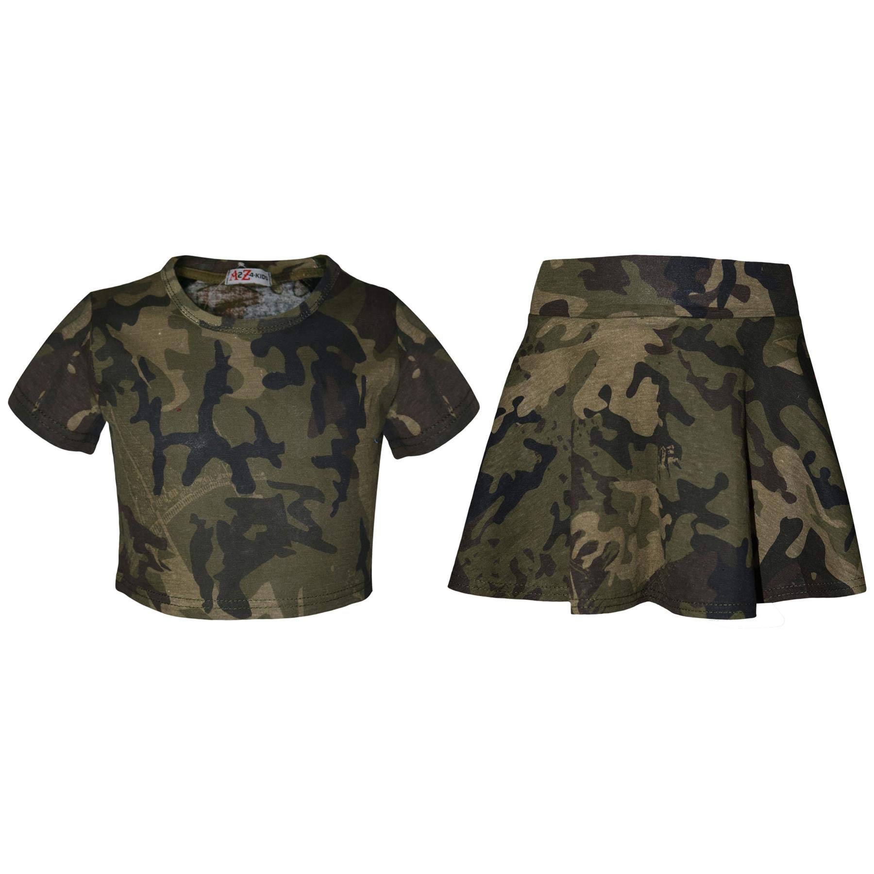 A2Z 4 Kids A2Z 4 Kids® Niños Niñas Crop Top y Skater Falda Camuflaje Estampado Trendy Fashion Summer Outfit Set New Age 5 6 7 8 9 10 11 12 13 Años