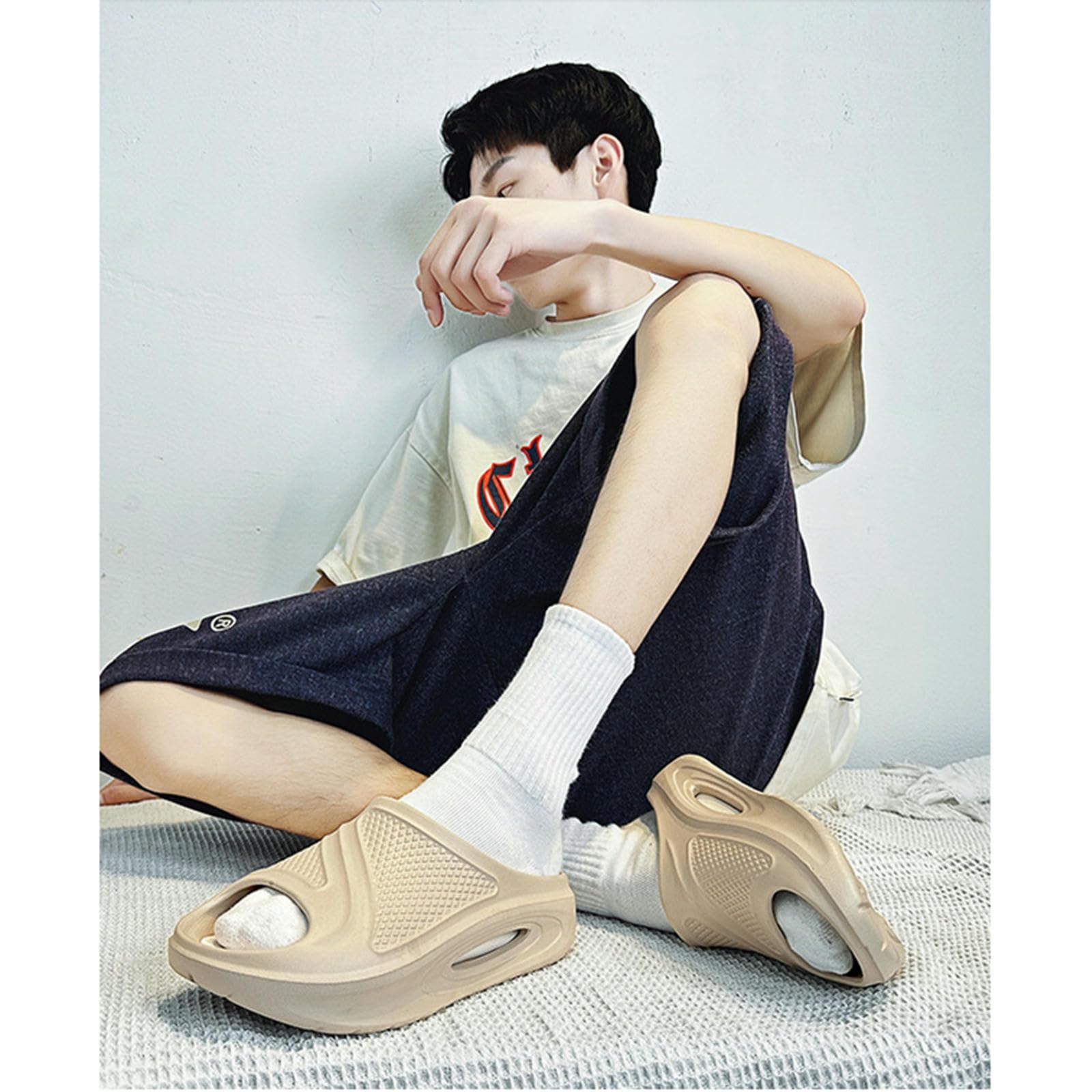 Claquette Hommes Slippers, Tongs Anti-Skid, Sandales Bidirectionnelles Extérieures pour D'été-Blanc Cassé-40-41