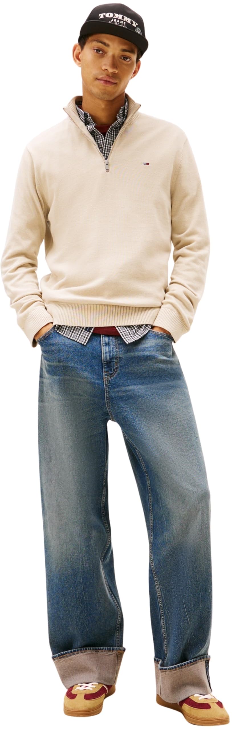 Tommy Jeans Uomo Pullover con Zip Light con Colletto alla Coreana