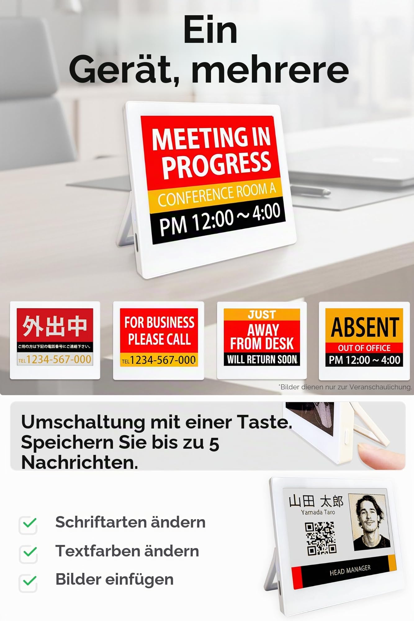 [Santek] EZ Sign 10,7 cm EPaper Display | 4-farbiges, wiederbeschreibbares kleines digitales Schild mit Ständer | E-Ink-Display für Wohnheim und Wohnungsdekoration | Airbnb-Willkommensschilder |