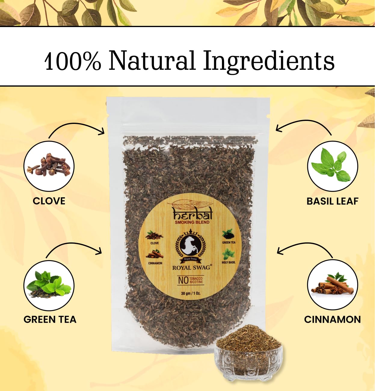 Amazon.com : Royal Swag Tobacco & Nicotine Free Smoking Mixture With 100%  Natural Herbal Smoking Blend 1 Pack (1 Oz/ 30G) With Wooden Steel Pipe :  Health & Household